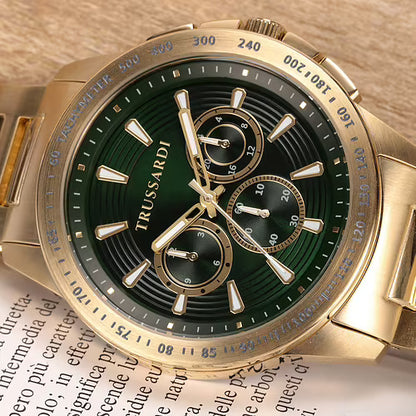 Orologio Uomo TRUSSARDI T-Hawk Verde in Acciaio Dorato