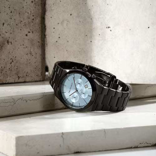 Orologio Uomo TRUSSARDI Solo Tempo Nero in Acciaio Quadrante Azzurro