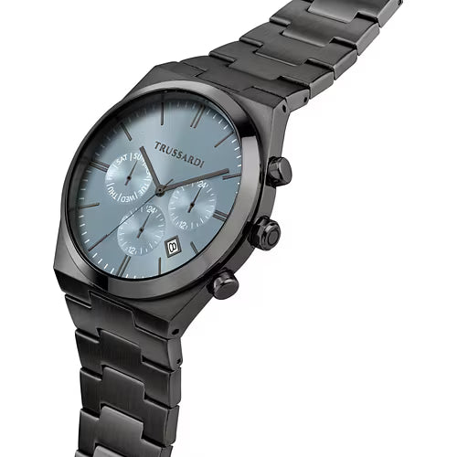 Orologio Uomo TRUSSARDI Solo Tempo Nero in Acciaio Quadrante Azzurro