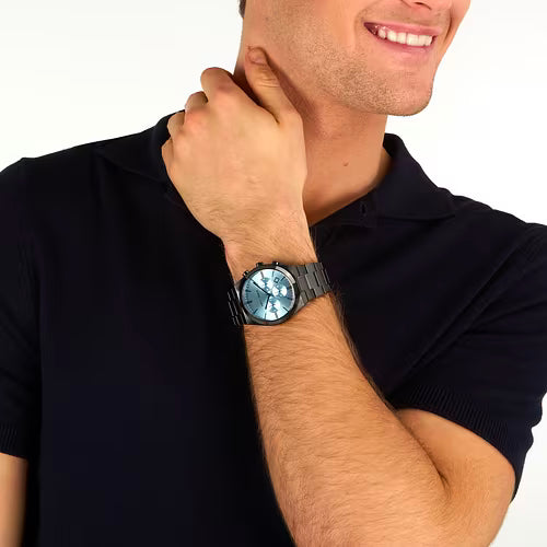 Orologio Uomo TRUSSARDI Solo Tempo Nero in Acciaio Quadrante Azzurro
