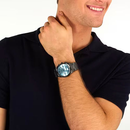 Orologio Uomo TRUSSARDI Solo Tempo Nero in Acciaio Quadrante Azzurro