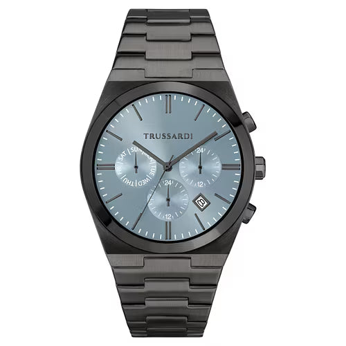Orologio Uomo TRUSSARDI Solo Tempo Nero in Acciaio Quadrante Azzurro