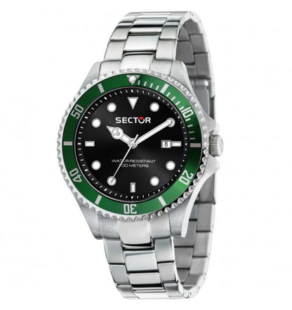 Orologio Uomo SECTOR 230 Solo Tempo in Acciaio con Quadrante Nero e Ghiera Verde