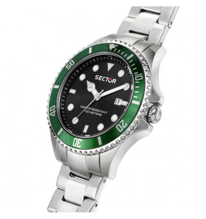 Orologio Uomo SECTOR 230 Solo Tempo in Acciaio con Quadrante Nero e Ghiera Verde
