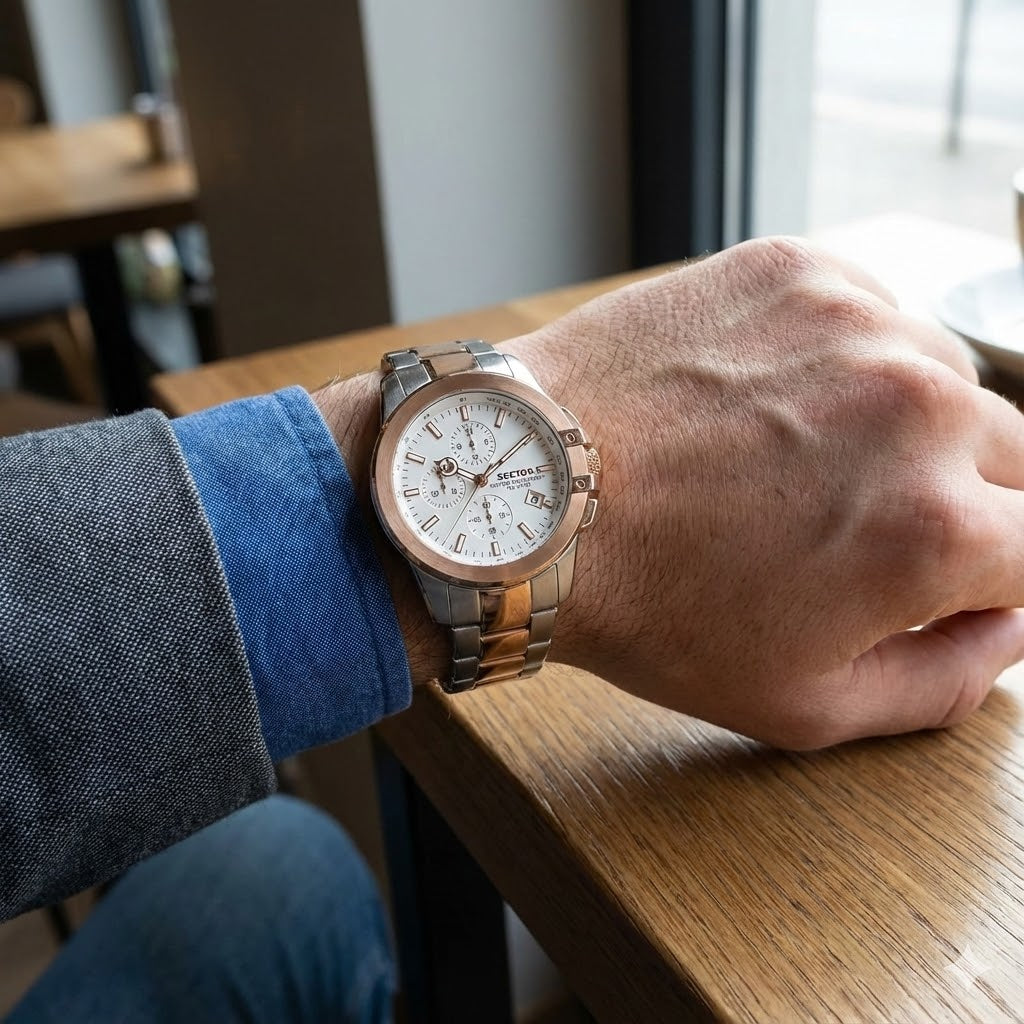 Orologio Uomo SECTOR 480 Cronografo in Acciaio con Quadrante Bianco e Oro Rosa