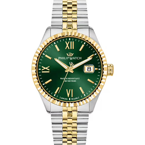Orologio Uomo PHILIP WATCH Caribe in Acciaio e Acciaio Dorato con Quadrante Verde