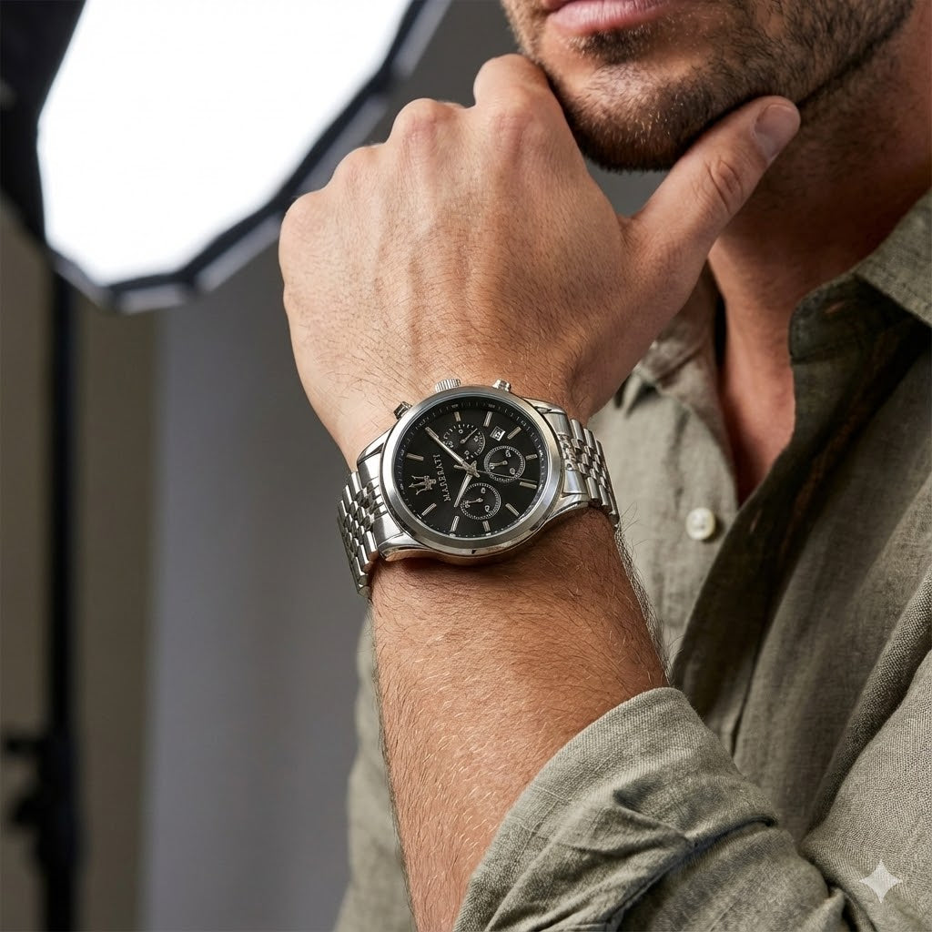 Orologio Uomo MASERATI Multifunzione in Acciaio con Quadrante Nero