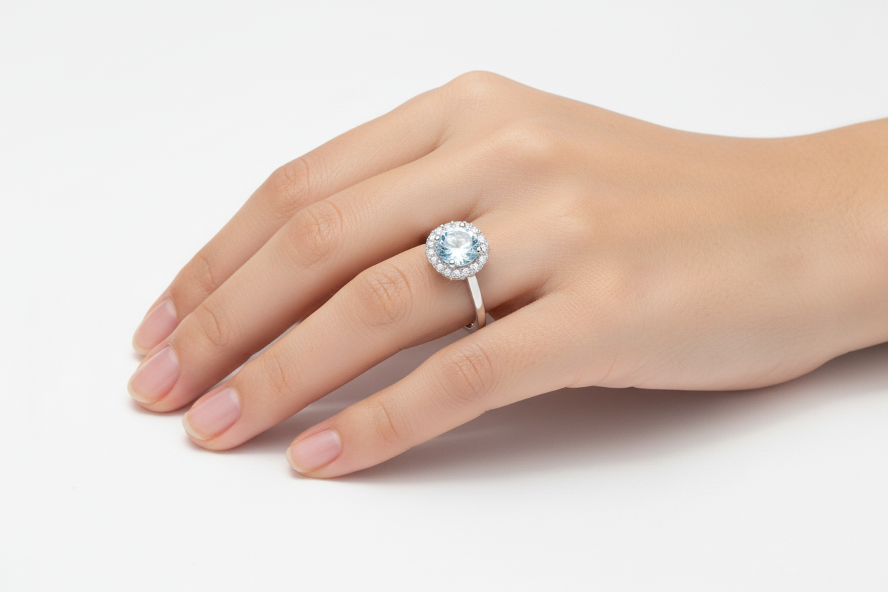 Anello Donna Diamond in Argento con Pietra Acqua Marina e Zirconi - AMEN