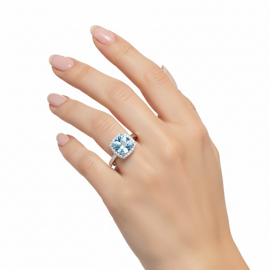 Anello Donna Lady in Argento con Pietra Acquamarina e Zirconi - AMEN