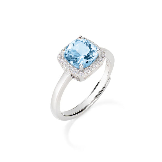 Anello Donna Lady in Argento con Pietra Acquamarina e Zirconi - AMEN