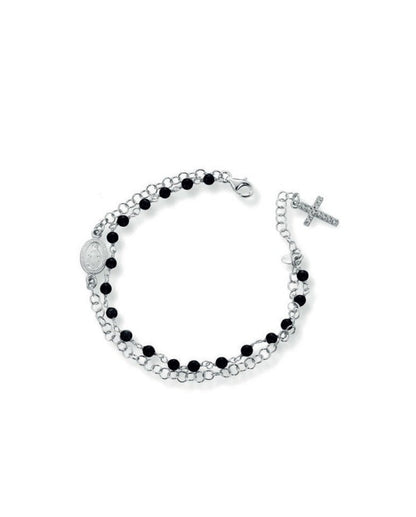 Bracciale Donna Rosario con Zirconi Bianchi e Pietre Nere - ANANDA