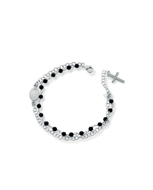 Bracciale Donna Rosario con Zirconi Bianchi e Pietre Nere - ANANDA