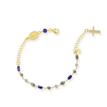 Bracciale Donna Rosario con Pietre Blu e Grigie in Argento Dorato - ANANDA