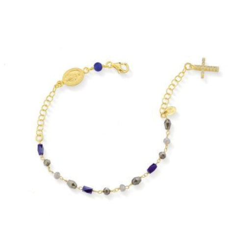 Collana Donna Rosario con Pietre Blu e Grigie in Argento Dorato - ANANDA