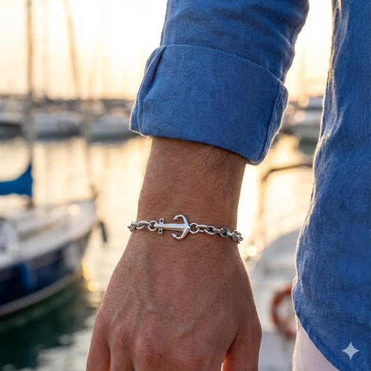 Bracciale Uomo MORELLATO in Acciaio con Ancora e Cristalli Neri