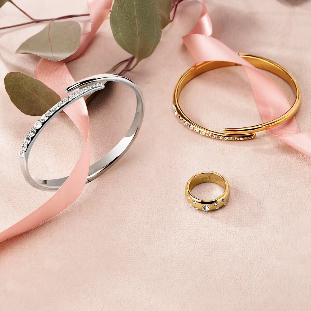 Anello Donna MORELLATO Poetica in Acciaio Dorato con Cristalli