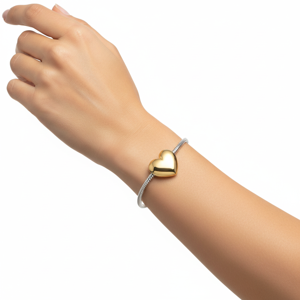 Bracciale in Acciaio con Cuore Bombato Dorato - S'Agapõ