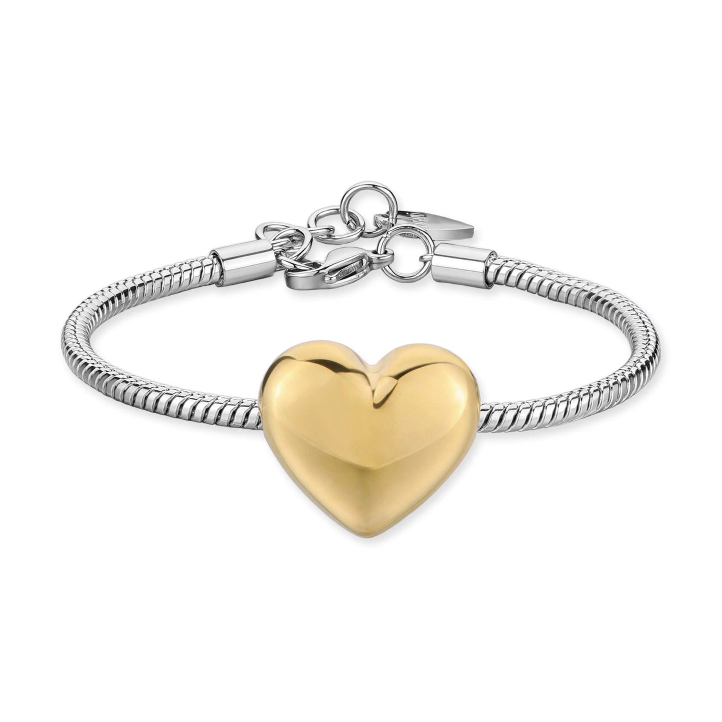 Bracciale in Acciaio con Cuore Bombato Dorato - S'Agapõ