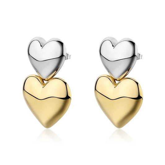 Orecchini in Acciaio Bicolore con Cuore Bombato - S'Agapõ