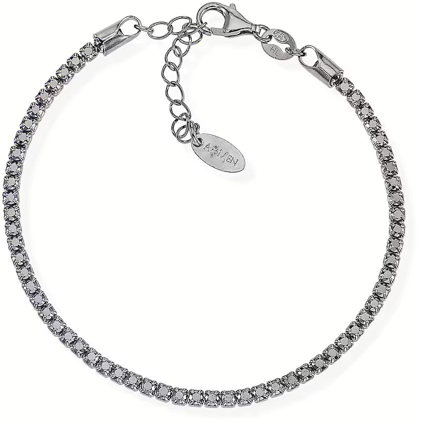 Bracciale Unisex Tennis in Argento con Zirconi Neri - AMEN