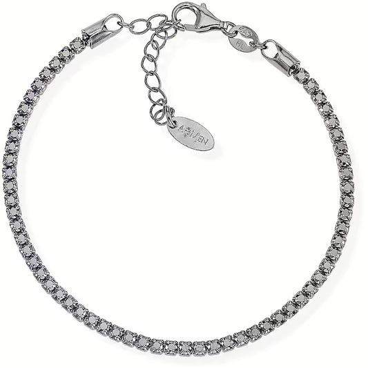 Bracciale Unisex Tennis in Argento con Zirconi Neri - AMEN