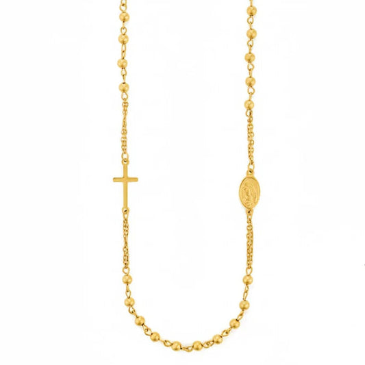 Collana Uomo Rosario in Acciaio PVD Oro e Sfera PVD Oro - 4US