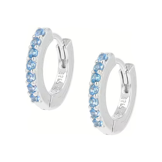Orecchini Donna a Cerchio in Acciaio con Zirconi Azzurri - AMEN