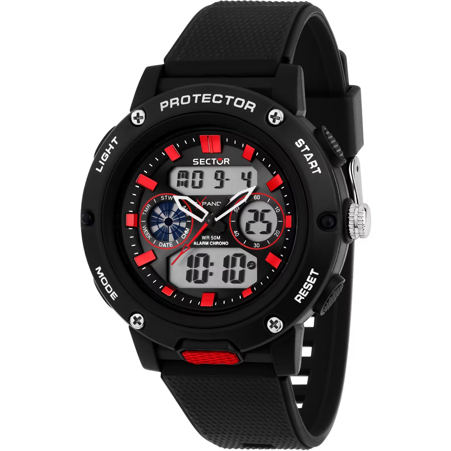 Orologio Uomo SECTOR EX-44 Multifunzione in Silicone Nero e Rosso