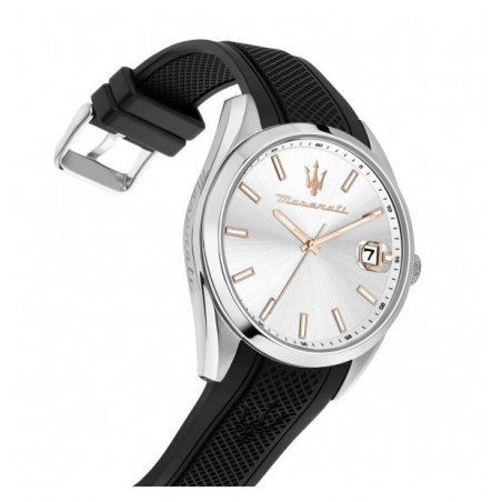 Orologio Uomo MASERATI Solo Tempo in Silicone Nero con Quadrante Bianco