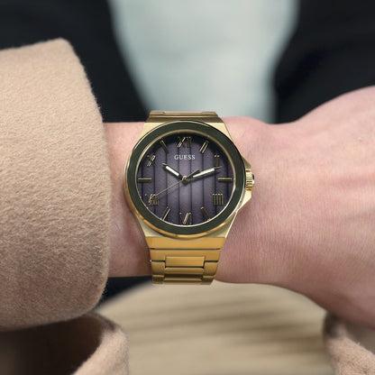 Orologio Uomo GUESS Solo tempo in Acciaio Dorato con Quadrante Nero