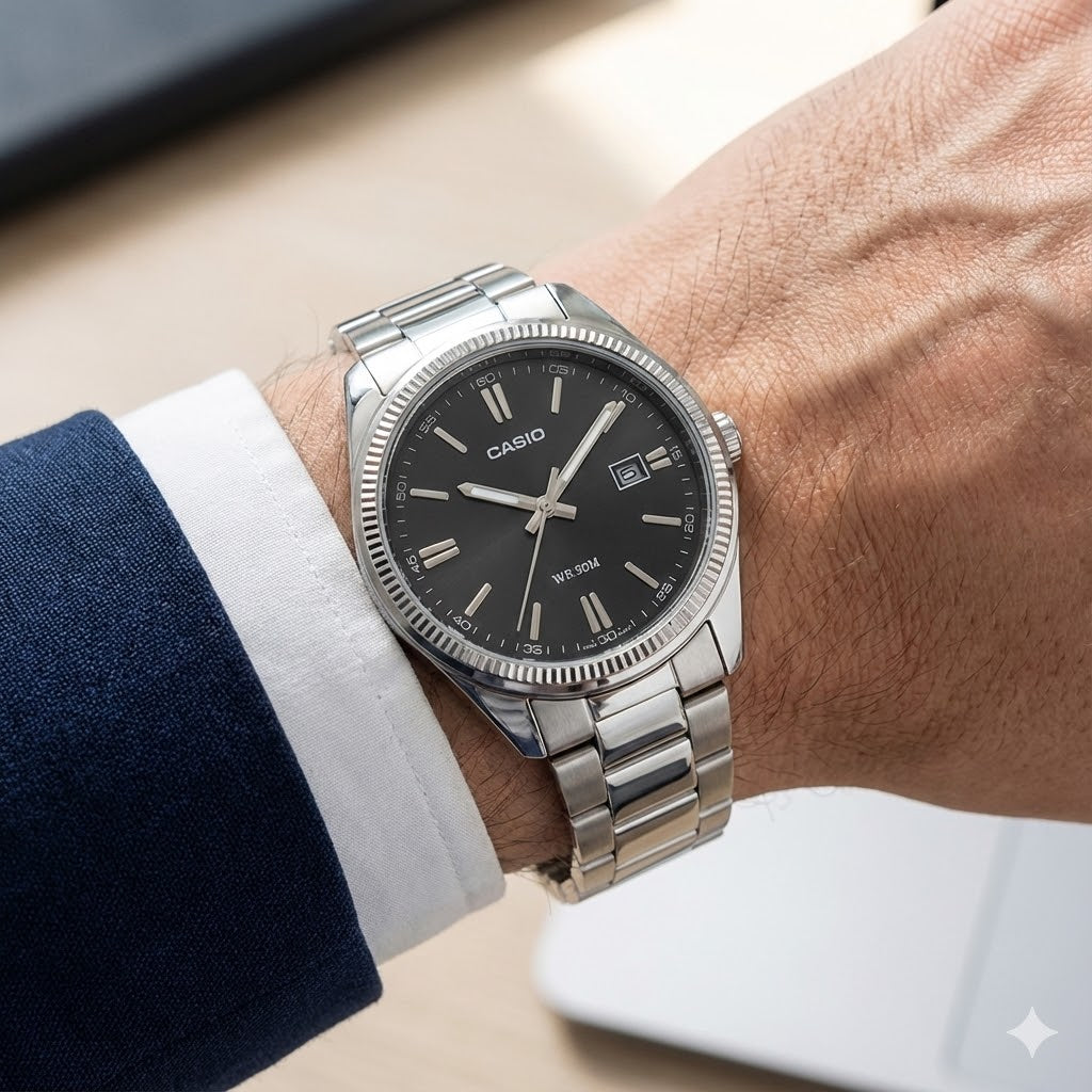 Orologio Uomo CASIO Solo Tempo in Acciaio con Quadrante Nero